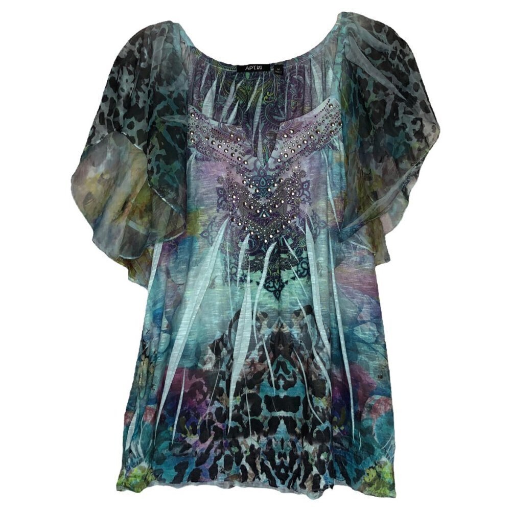 apt. 9 - Short Sleeve Scoop Neck Bohemian Flutter Sleeve Top - Size Medium - Picture 2 of 5